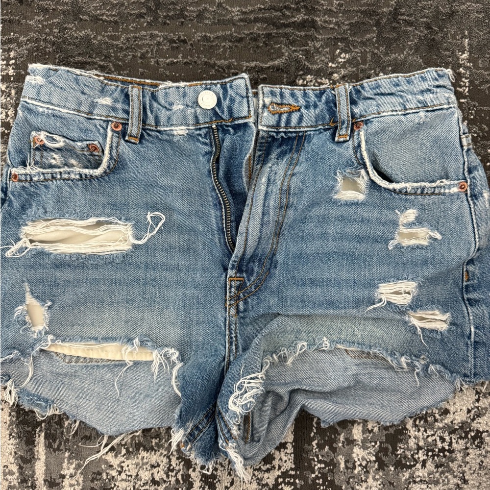 Zara Blue Jean Shorts Distressed Cut-Off Style